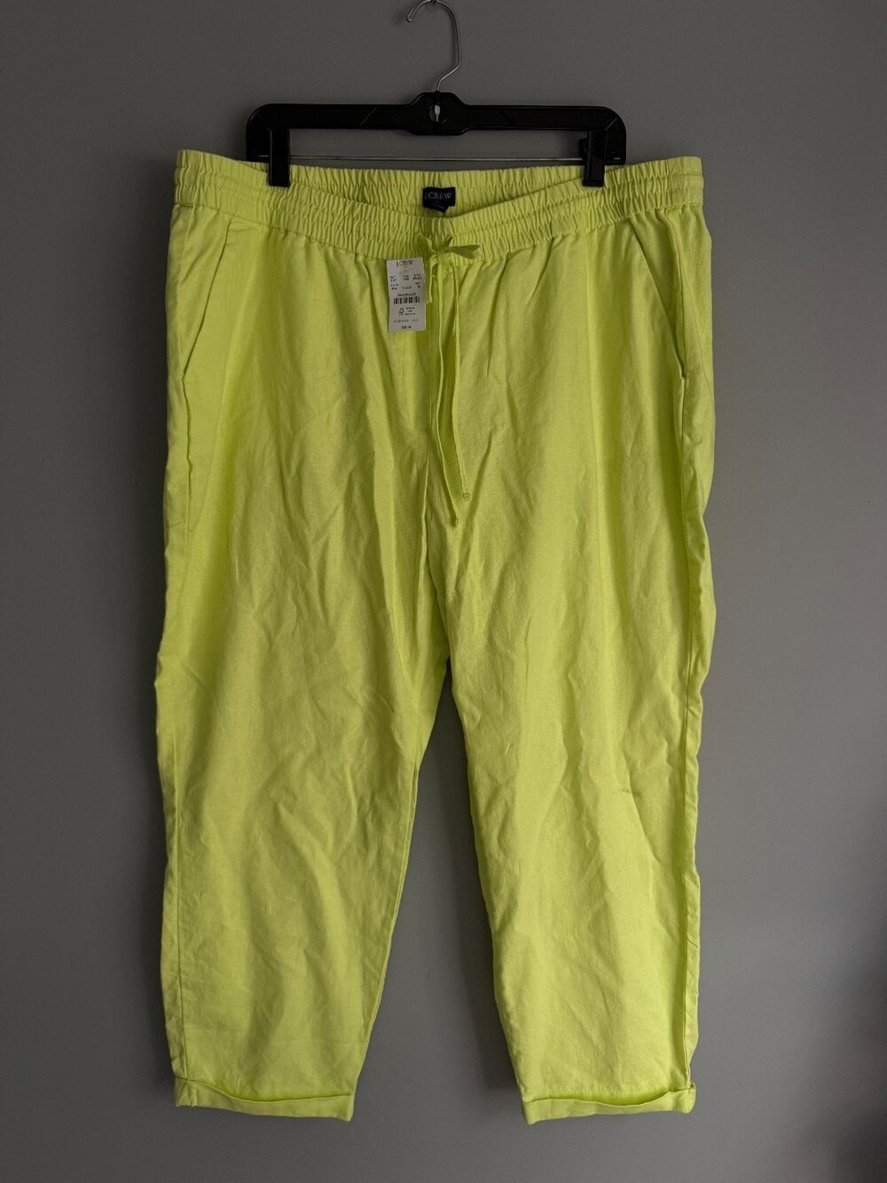 J.Crew NWT Women's Linen Blend Pants Size 18 Lime Green Resort Boho Retail $69